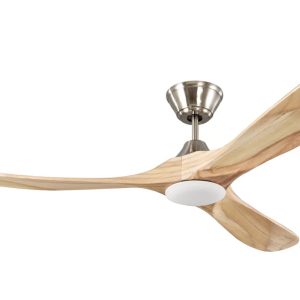 Milano Slider Mini Brushed Steel With Nature Wood Blade With Dimmable Led Light